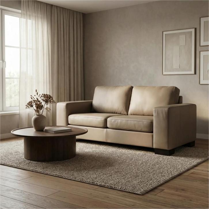 Leren bank Enjoy - 2 zits - Toledo Khaki (taupe/bruin) -, Huis en Inrichting, Banken | Bankstellen, 150 tot 200 cm, 75 tot 100 cm