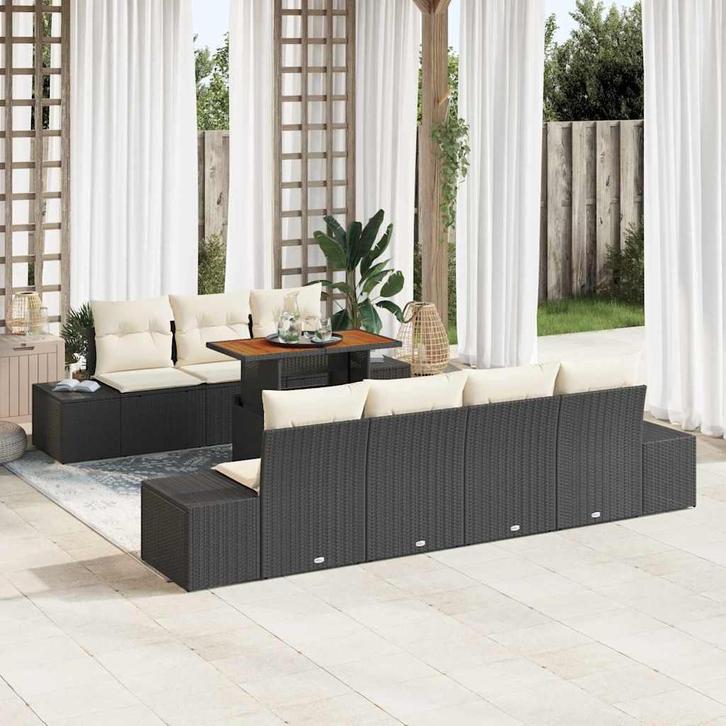 vidaXL Tuin Sofa Set met opslag 8 pcs Zwart Poly riet, Tuin en Terras, Tuinsets en Loungesets, Nieuw, Rotan, Verzenden