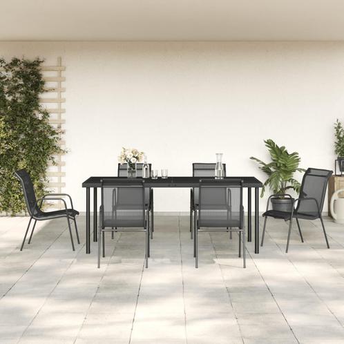 vidaXL 7-delige Tuinset textileen en staal zwart, Tuin en Terras, Tuinsets en Loungesets, Tuinset, Nieuw, 6 zitplaatsen, Rvs, Verzenden