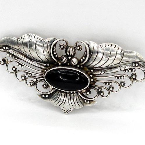 Zilver, 925 Sterling Zilver & Zwarte Onyx - Broche - Art, Antiek en Kunst, Kunst | Designobjecten