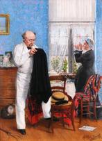 Rodolphe Jacobs (XIX) - Couple in a blue interior, Antiek en Kunst, Kunst | Schilderijen | Klassiek