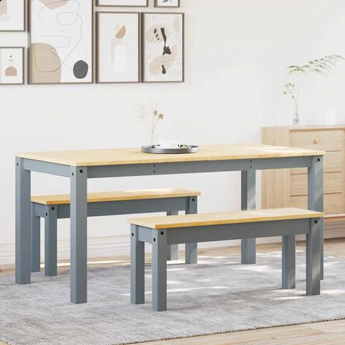 vidaXL 3-delige Eetset Panama massief grenenhout grijs, Huis en Inrichting, Complete eetkamers, Nieuw, Verzenden
