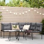 vidaXL Loungeset met kussens staal en textileen zwart, Tuin en Terras, Verzenden, Nieuw, Rvs, Loungeset