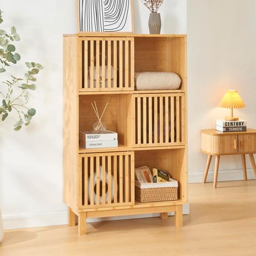 Boekenkast Ypäjä schap 126x76x32,5 cm bamboe naturel [en.cas, Huis en Inrichting, Kasten | Boekenkasten, Nieuw, Verzenden