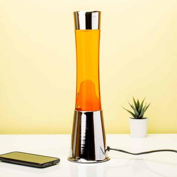 Lavalamp zilver met oranje vloeistof en oranje lava beschikbaar voor biedingen