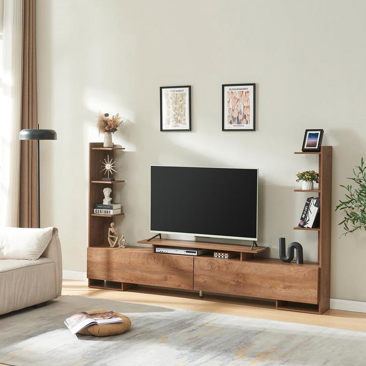 Tv-meubel Rauki met zijrekken walnootkleurig 233x31x140 cm [, Huis en Inrichting, Kasten | Dressoirs, Verzenden
