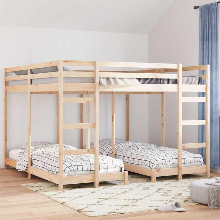 vidaXL Drie-hoog Bunk Bed Frame Naturel 80 / 200 x 200 cm, Huis en Inrichting, Slaapkamer | Bedden, Bruin, Nieuw, Hout, Verzenden