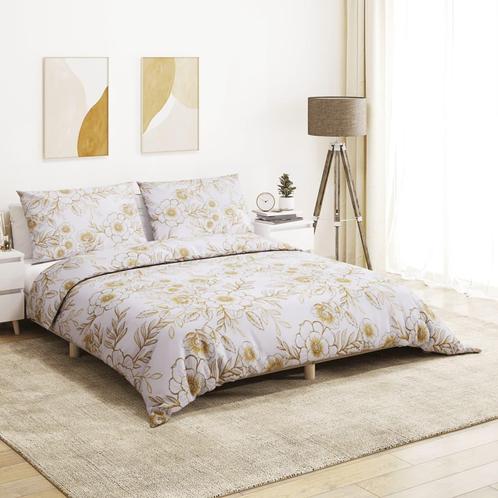 vidaXL Dekbedovertrekset 260x240 cm katoen wit en bruin, Huis en Inrichting, Slaapkamer | Beddengoed, Wit, Nieuw, Verzenden