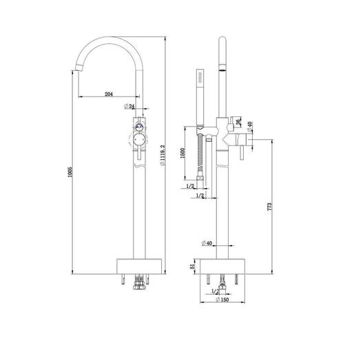 Vrijstaande Badmengkraan Best Design BD 120 cm met, Doe-het-zelf en Verbouw, Sanitair, Ophalen of Verzenden