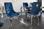 Design stoel MODERN BAROK koningsblauw fluweel met zilveren, Nieuw, Ophalen of Verzenden