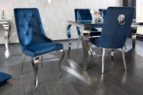 Design stoel MODERN BAROK koningsblauw fluweel met zilveren, Huis en Inrichting, Stoelen, Ophalen of Verzenden