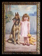 August Audenaert (1842-1953) - Petite fille au chien, Antiek en Kunst