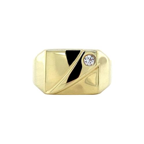 Gouden zegelring met zirkonia 14 karaat, Sieraden, Tassen en Uiterlijk, Ringen, Wit, Zo goed als nieuw, Goud, Verzenden