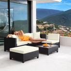 Wicker loungeset met aluminium frame en 10cm kussens - licht, Nieuw, Verzenden