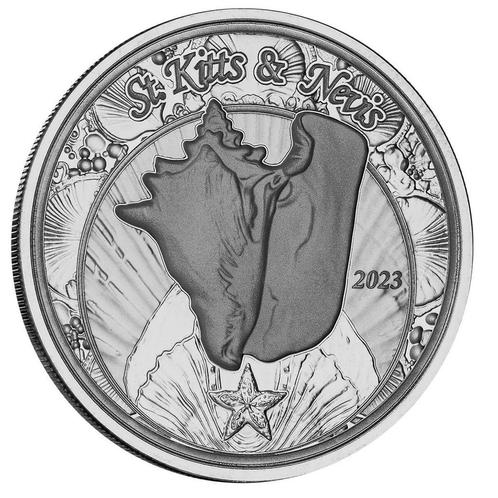 EC8 - St. Kitts and Nevis Conch Shell 1 oz 2023, Postzegels en Munten, Munten | Amerika, Losse munt, Zilver, Verzenden