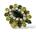 Ring - 18 karaat Geel goud, 18K Goud Diamanten & Tourmalijn, Sieraden, Tassen en Uiterlijk, Ringen, Nieuw