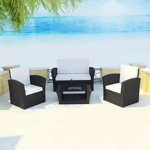 vidaXL 4-delige Loungeset met kussens poly rattan zwart, Tuin en Terras, Tuinsets en Loungesets, Loungeset, Nieuw, 3 zitplaatsen
