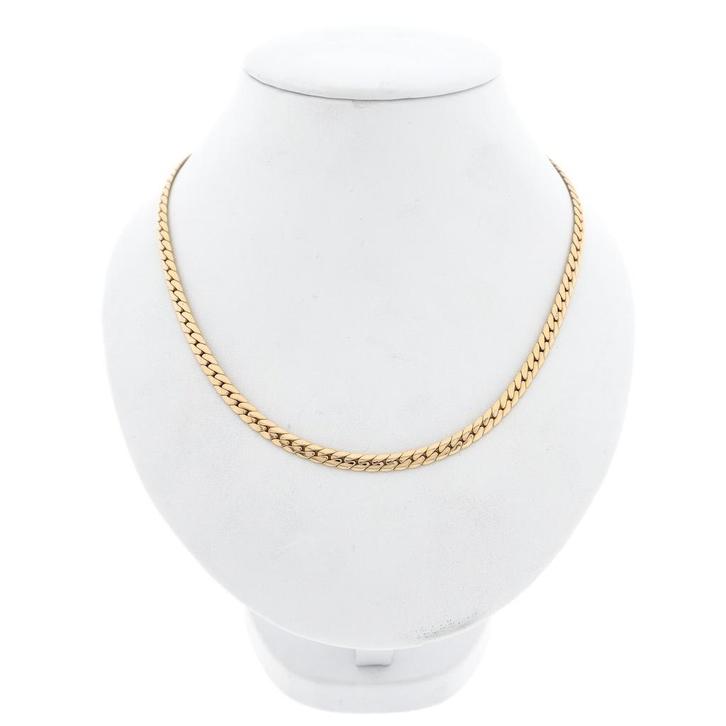 Gouden platte gourmetschakel ketting, Sieraden, Tassen en Uiterlijk, Kettingen, Overige kleuren, Gebruikt, Goud, Ophalen of Verzenden