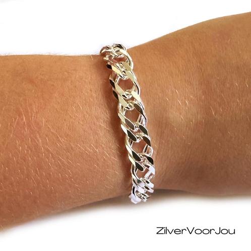 Zilveren dubbele gourmet schakel heren armband 20 cm 10 mm b, Sieraden, Tassen en Uiterlijk, Armbanden, Nieuw, Verzenden
