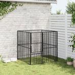 Hondenkennel 4 panelen gepoedercoat staal zwart (Huisdieren), Dieren en Toebehoren, Honden-accessoires, Nieuw, Verzenden
