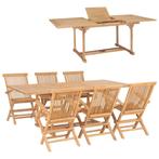 vidaXL 7-delige Tuinset 150-200x100x75 cm massief teakhout, Verzenden, 6 zitplaatsen, Teakhout, Nieuw