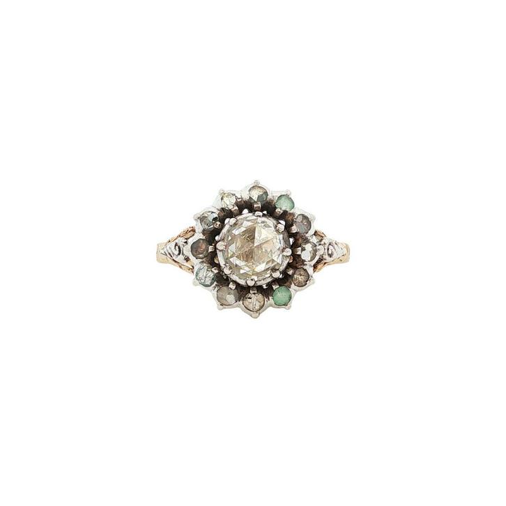 Gouden vintage entourage ring met roosdiamant 14 kt/925, Sieraden, Tassen en Uiterlijk, Ringen, Nieuw, Ophalen of Verzenden