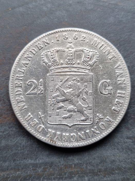 Nederland. Willem III. 2 1/2 Gulden 1862 type b (Zonder, Postzegels en Munten, Munten | Nederland