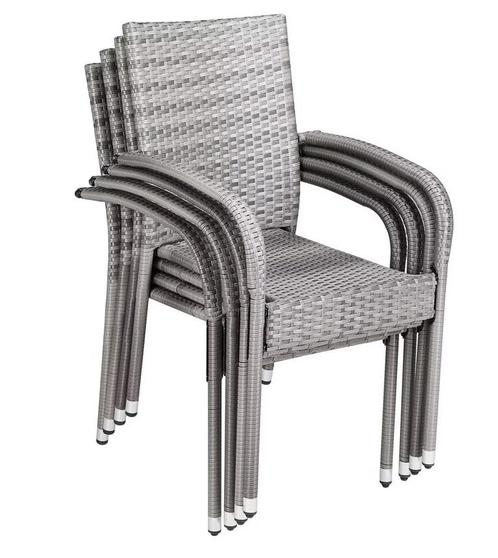 Polyrattan Stapelstoel Comfort Set van 4 kleur Grijs, Tuin en Terras, Tuinstoelen, Nieuw, Verzenden