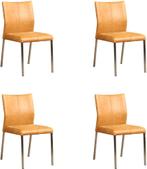 Set van 4 Cognac leren moderne eetkamerstoelen - poot vierka, Huis en Inrichting, Nieuw, Vier, Modern, Leer