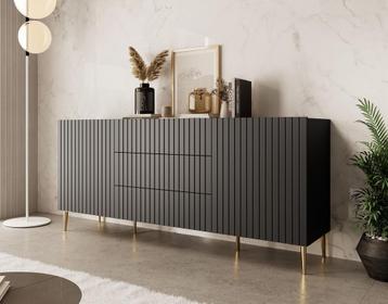 Meubella | Dressoir mat zwart 180x45x80 cm gouden pootjes beschikbaar voor biedingen