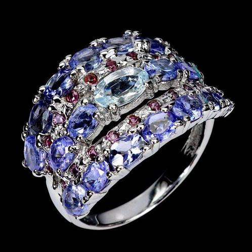 Zonder Minimumprijs - Ring Zilver Aquamarijn - Tanzaniet -, Sieraden, Tassen en Uiterlijk, Ringen
