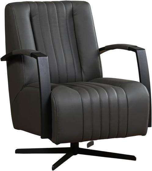 Donkergrijze leren industriële draaistoel - staal zwart fram, Huis en Inrichting, Fauteuils, 50 tot 75 cm, 75 tot 100 cm, Nieuw