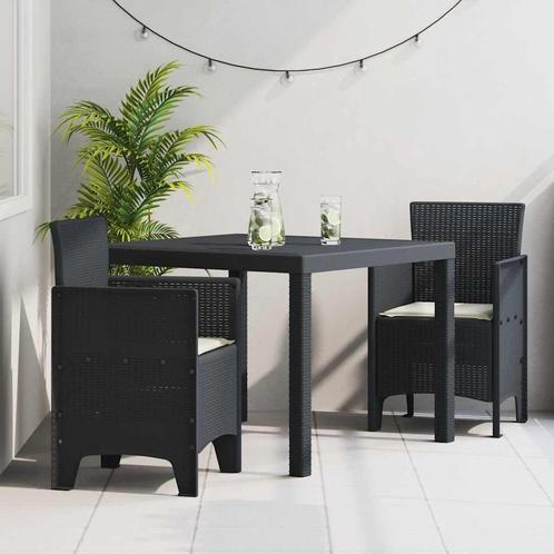 vidaXL Tuin Eetset 3 pcs Antraciet Polt riet, Tuin en Terras, Tuinsets en Loungesets, Nieuw, Rotan, Verzenden