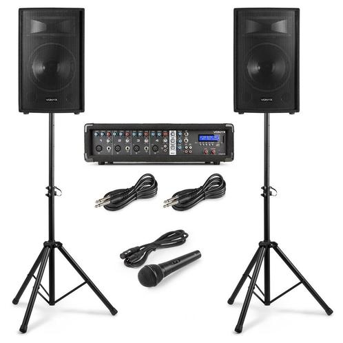 Vonyx VX210 Complete geluidsinstallatie voor zang - 2x 10 in, Audio, Tv en Foto, Luidsprekers, Nieuw, Verzenden