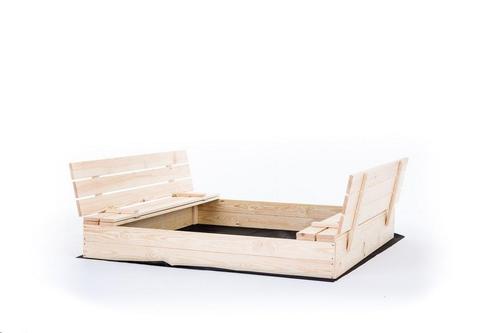 Zandbak - met deksel en bankjes - 120x120 cm - hout, Kinderen en Baby's, Speelgoed | Buiten | Zandbakken, Nieuw, Ophalen of Verzenden