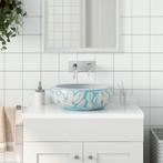vidaXL Opzetwasbak rond 41x14 cm keramiek wit en blauw, Doe-het-zelf en Verbouw, Sanitair, Verzenden, Nieuw