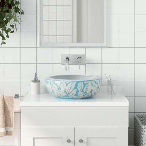 vidaXL Opzetwasbak rond 41x14 cm keramiek wit en blauw, Doe-het-zelf en Verbouw, Sanitair, Nieuw, Verzenden