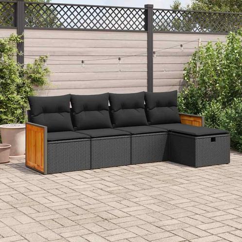 vidaXL 5-delige Loungeset met kussens poly rattan zwart, Tuin en Terras, Tuinsets en Loungesets, Loungeset, Nieuw, 5 zitplaatsen