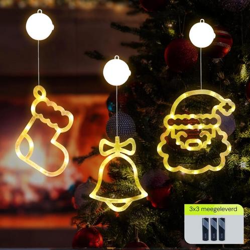 Kerstverlichting Raam Kerstbel + Kerstman + Kerstsok - ø18cm, Diversen, Kerst, Nieuw, Verzenden