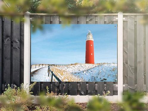 NR 1329: Tuinposter vuurtoren winter 120x180cm, Tuin en Terras, Tuinwanddecoratie, Nieuw