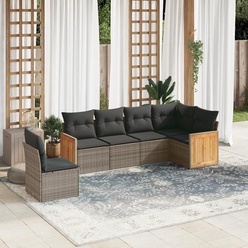 vidaXL 6-delige Loungeset met kussens poly rattan grijs, Tuin en Terras, Tuinsets en Loungesets, Loungeset, Nieuw, Rotan, Verzenden