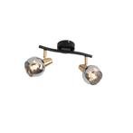Plafondlamp zwart met messing en glas smoke 2-lichts - Vidro, Huis en Inrichting, Lampen | Plafondlampen, Nieuw, Glas, Art Deco