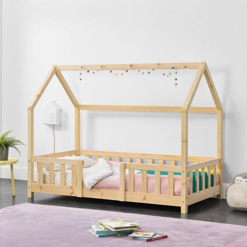 Kinderbed Sisimiut huisbed 140x70 cm houtkleurig [en.casa], Kinderen en Baby's, Kinderkamer | Bedden, Verzenden