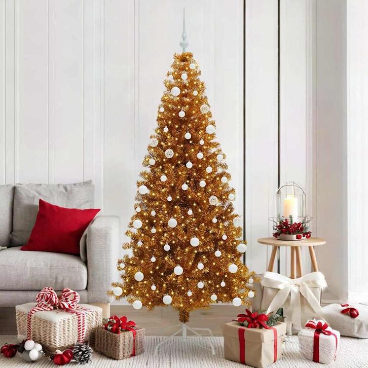 vidaXL Kerstboom met 300 LED met standaard Goud 180 cm PET, Diversen, Kerst, Nieuw, Verzenden