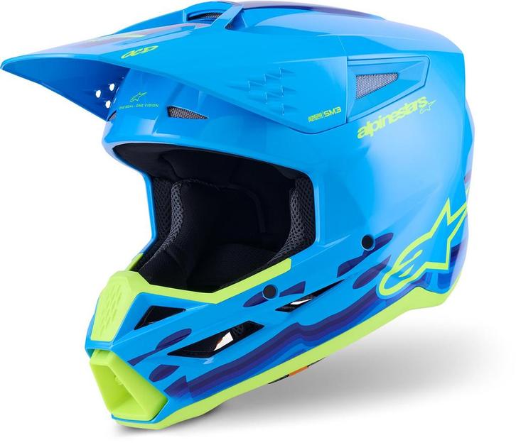 Alpinestars S-M3 Force Blauw Geel Crosshelm, Motoren, Kleding | Motorhelmen, Heren, Nieuw met kaartje, Overige merken, Overige typen