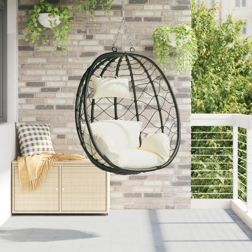 vidaXL Hangende Eivormige Stoel Mand zonder Stand Crème Wit, Tuin en Terras, Tuinbanken, Nieuw, Rotan, Verzenden