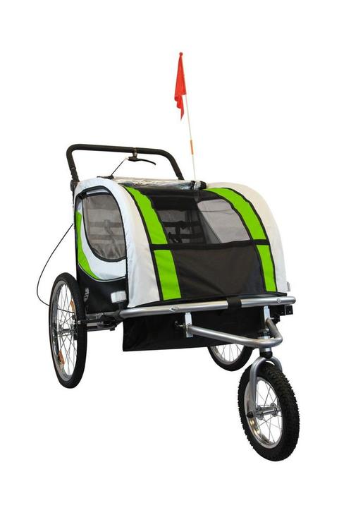 2-Zits Fietskar Buggy - Lime Groen | Tweedekansje | OP = OP, Fietsen en Brommers, Fietsaccessoires | Aanhangers en Karren, 20 tot 40 kg
