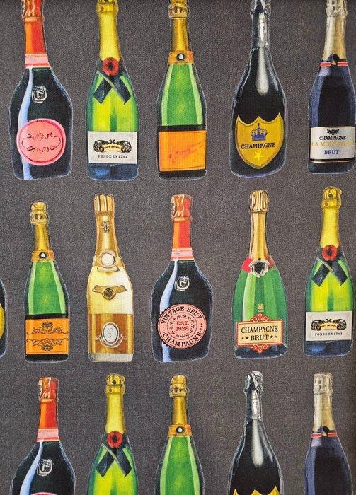 Exclusief Champagne-stof met prestigieuze flessen. - Textiel, Antiek en Kunst, Antiek | Kleden en Textiel