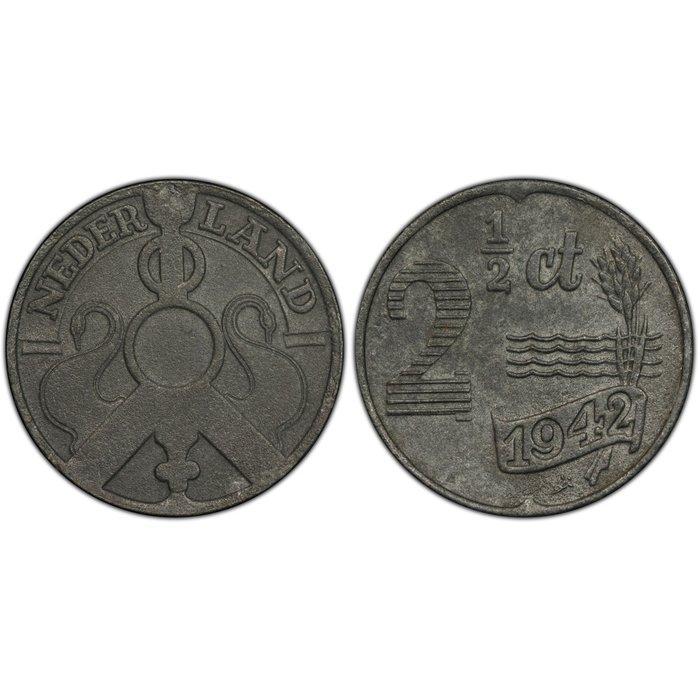 Nederland. Wilhelmina. 2 1/2 Cent 1942 zink UITERST ZELDZAAM, Postzegels en Munten, Munten | Nederland