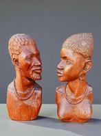 Figuur - Coppia di busti intagliati in legno (2) - Teak, Antiek en Kunst